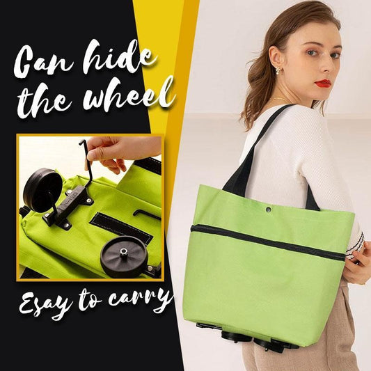 2 in 1 Foldable Shopping Cart with Wheels  Shopping Bag Organizer High Capacity