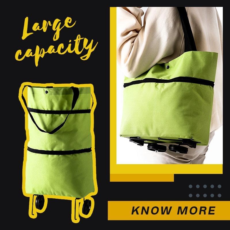 2 in 1 Foldable Shopping Cart with Wheels  Shopping Bag Organizer High Capacity