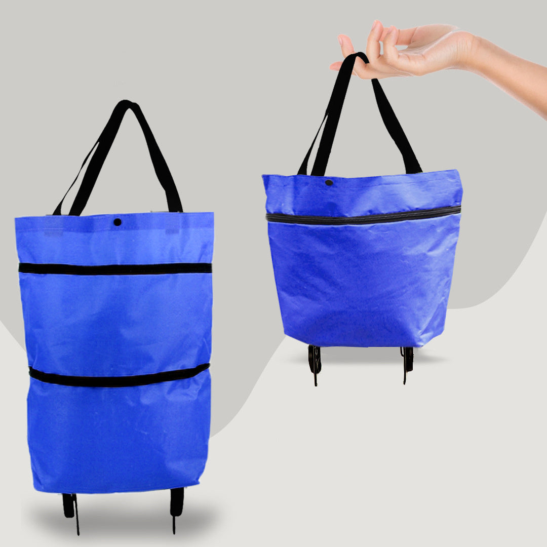 2 in 1 Foldable Shopping Cart with Wheels  Shopping Bag Organizer High Capacity