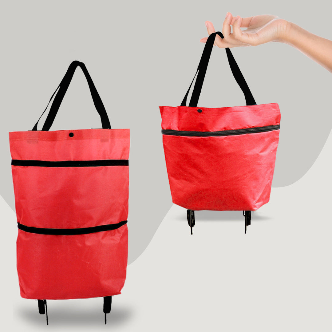 2 in 1 Foldable Shopping Cart with Wheels  Shopping Bag Organizer High Capacity
