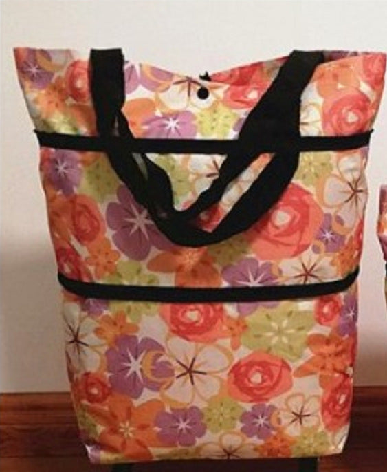 2 in 1 Foldable Shopping Cart with Wheels  Shopping Bag Organizer High Capacity