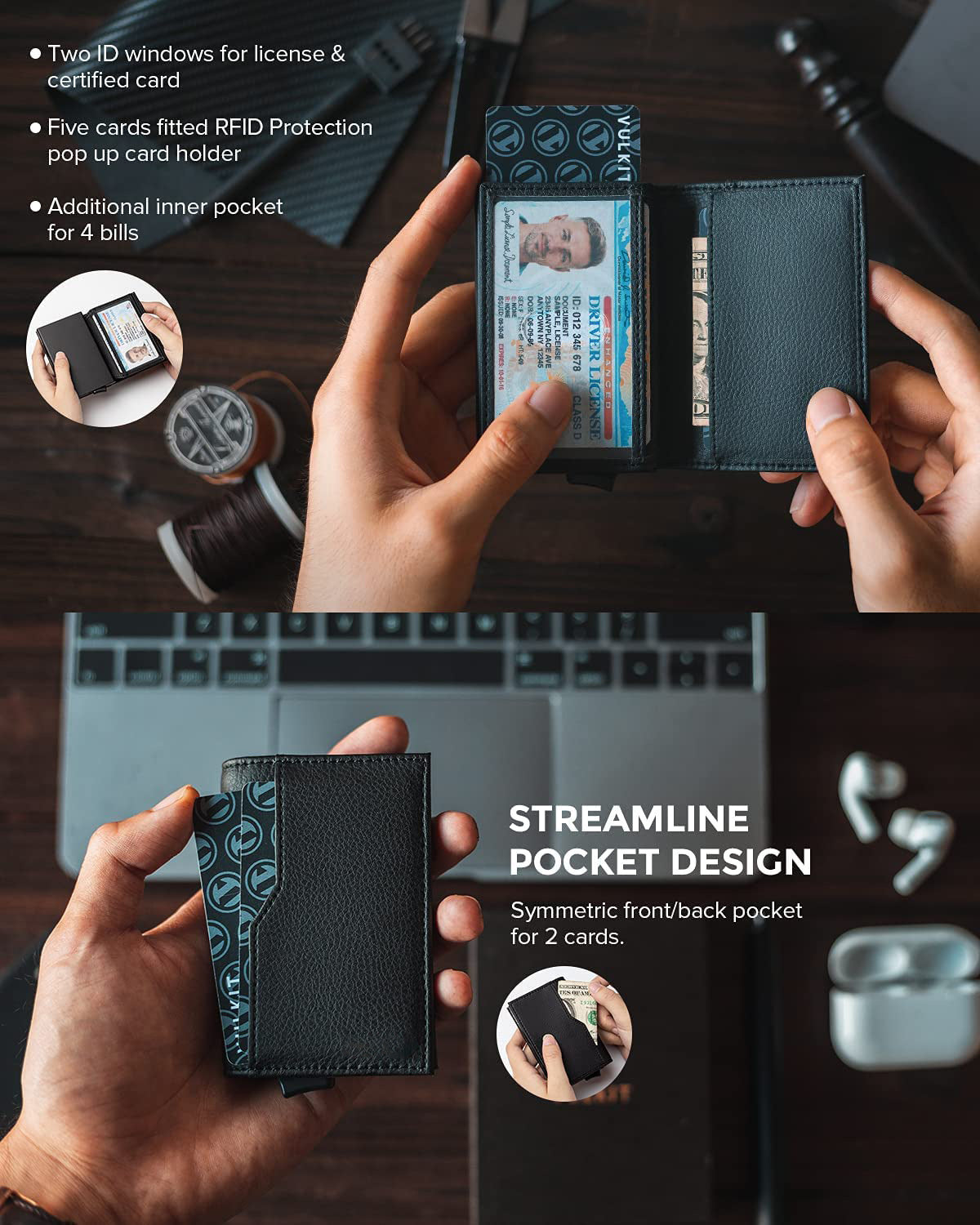 Rfid Blocking Automatic Leather Up Mininal Wallet
